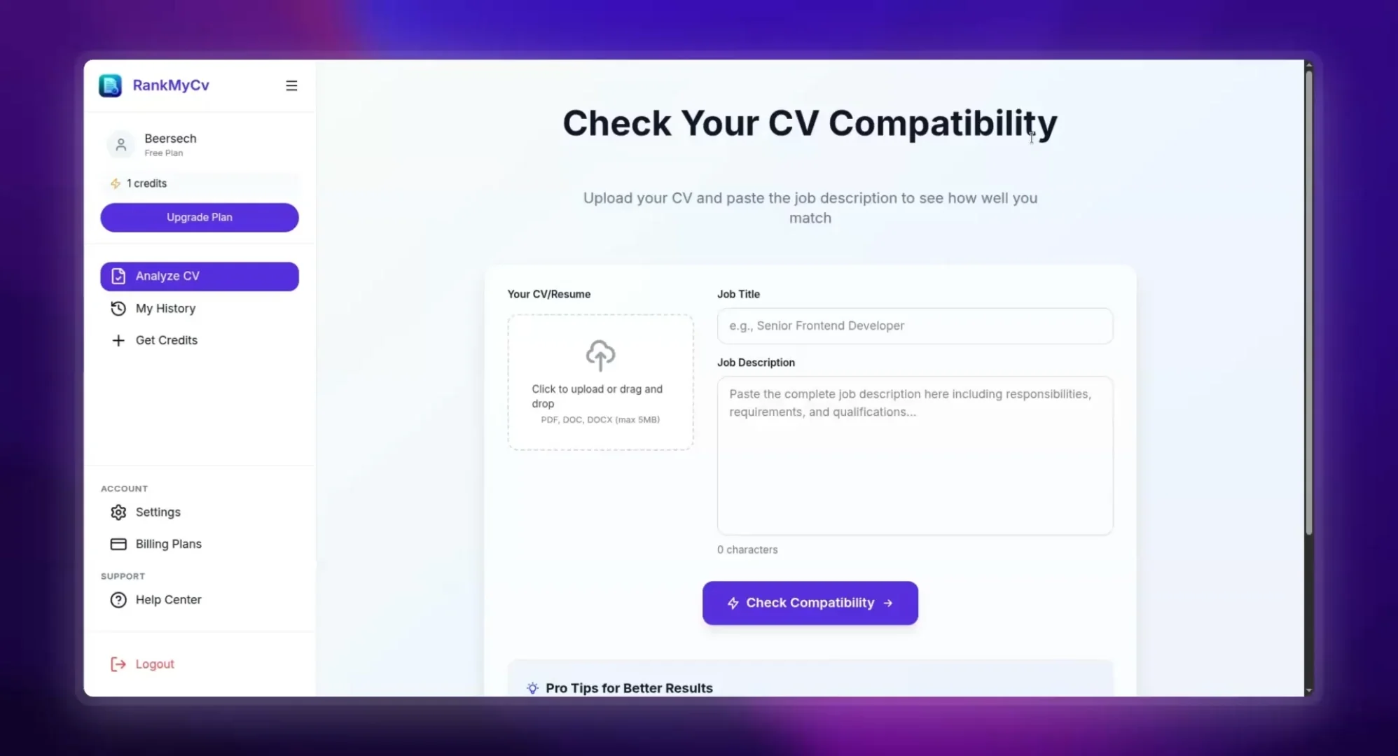 RankMyCv Product Demo